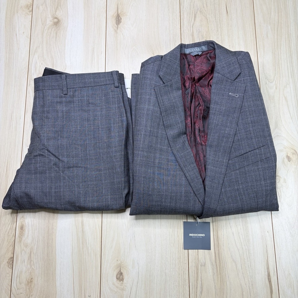 Indochino Luxury Men's Wool Cashemere 2 Piece Gray Plaid Suit 40R W: 34x28 NWT